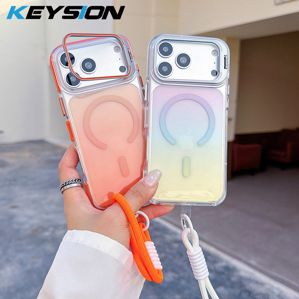 KEYSION ขาตั้งเลนส์โลหะเคสโทรศัพท์แม่เหล็กสําหรับ iPhone 17 Pro Max Air Gradient สีกันกระแทก Lanyard