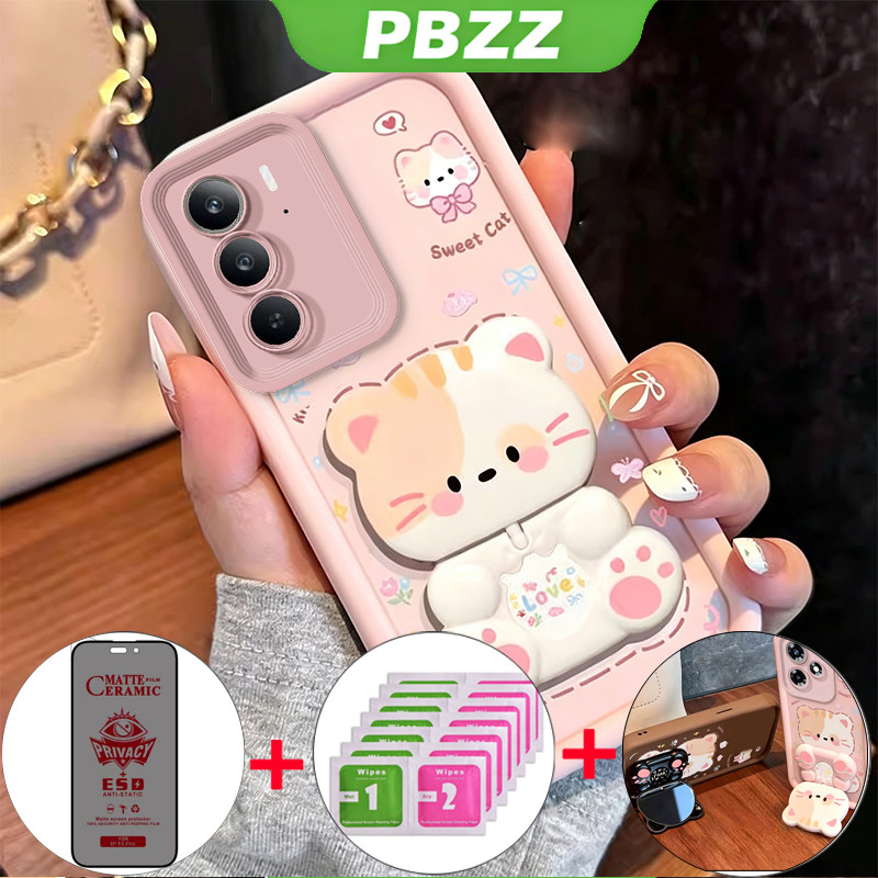 สําหรับRealme c75 c71 c75x C73 C85 c100i c100x 4Gเคสโทรศัพท์Softcaseซิลิโคนกันกระแทกฝาครอบความงามพร้อมผู้ถือเซรามิคความเป็นส่วนตัวกระจกนิรภัยJTFKMZJ1