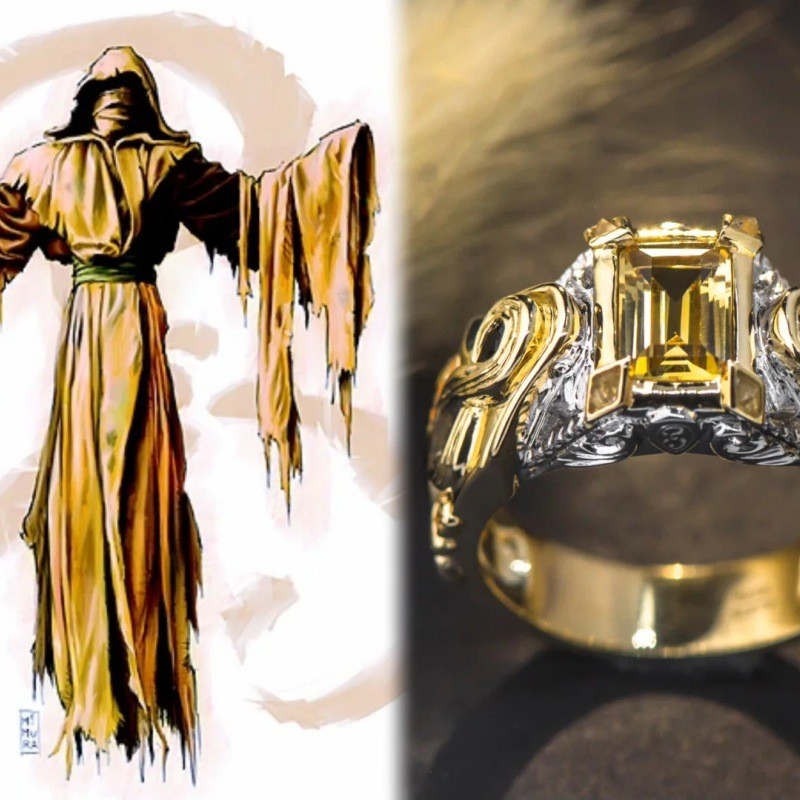 Cthulhu Mythos Lord in Yellow Theme Ring, Dark Mythical Design, Niche ประณีตยุโรปและอเมริกา Hip-Hop 
