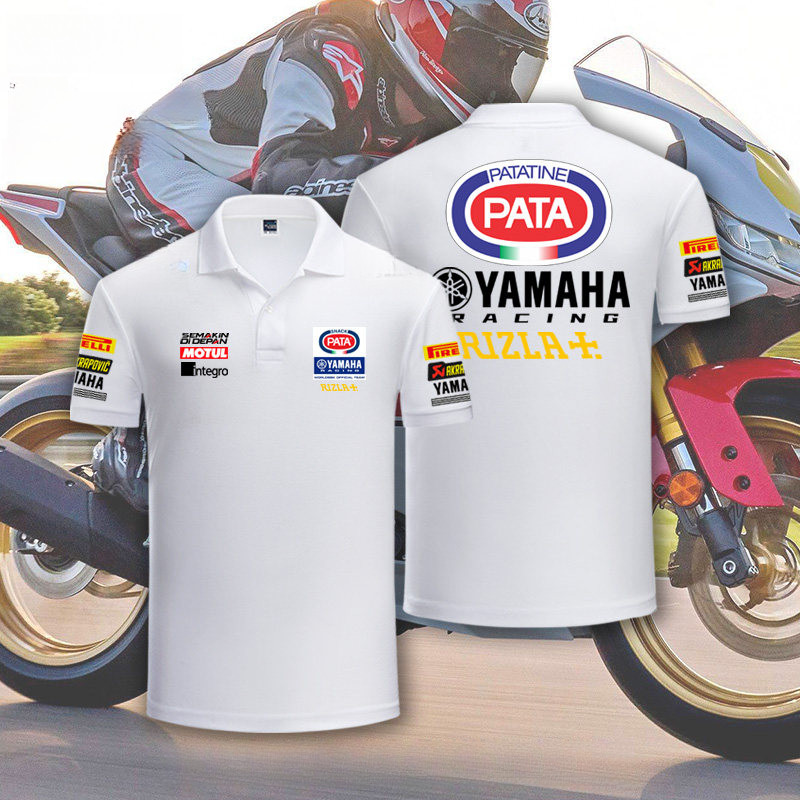 เสื้อโปโล YAMAHA WSBK ทีมโรงงาน แขนสั้นคอปกฤดูร้อน สไตล์เวิร์คชอปสำหรับผู้ชาย ฝ้าย100% สวมใส่สบาย S-