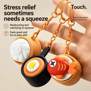 FLUSH Calming พวงกุญแจ, พิมพ์พิซซ่าไข่ Anti-stress ของเล่นจี้, ปุ่มนิ้วตลกกระเป๋าการ์ตูน Charms Foods Clicker Key Chain ของขวัญการบีบอัด