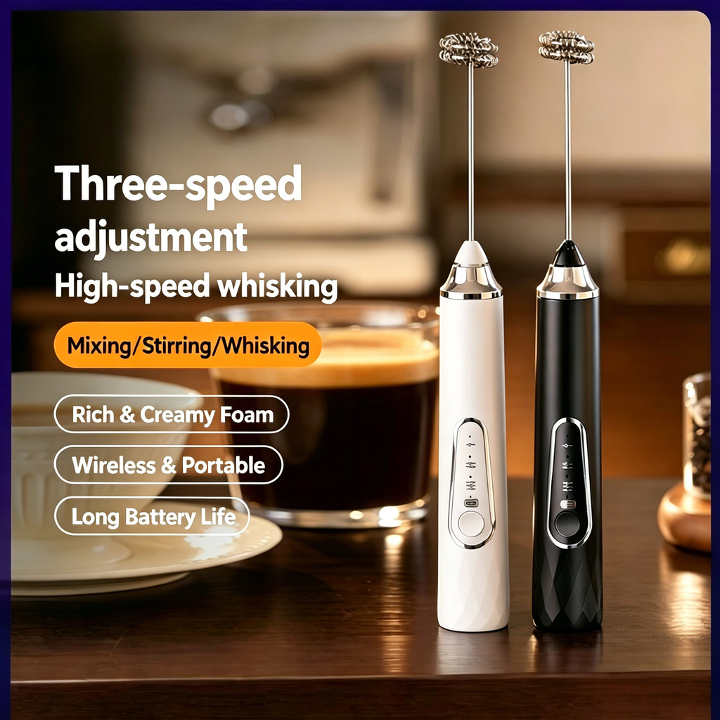 3-in-1 เครื่องตีฟองนมไฟฟ้า Wand USB-C ชาร์จมือถือโฟม Maker 3 ความเร็วสําหรับกาแฟไข่ Whisk Mixer