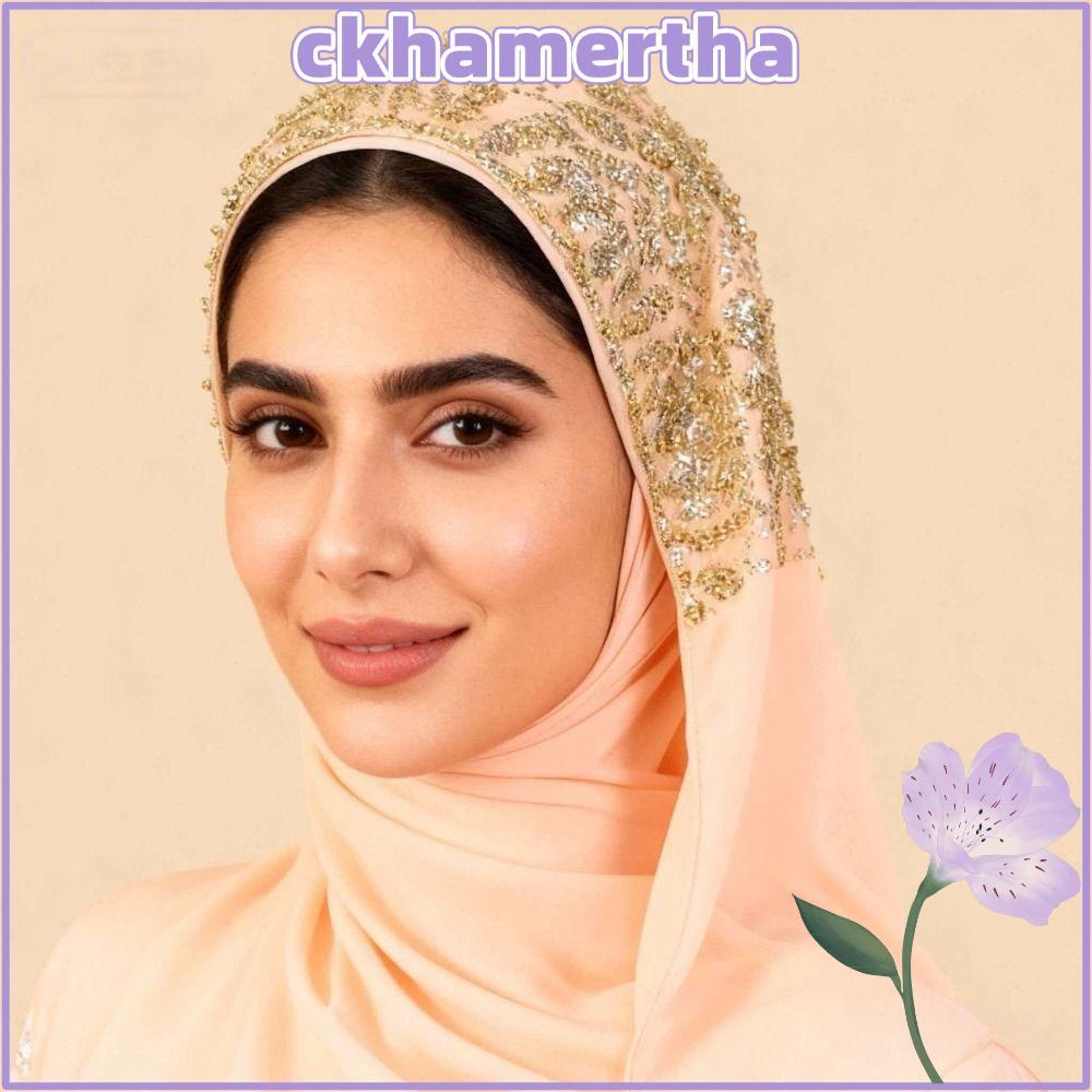 CKHAMPH Instant Hijab, Rhinestone Collar Beaded Lace Sequin Hijab, Luxury Soft Chiffon Chiffon Heads