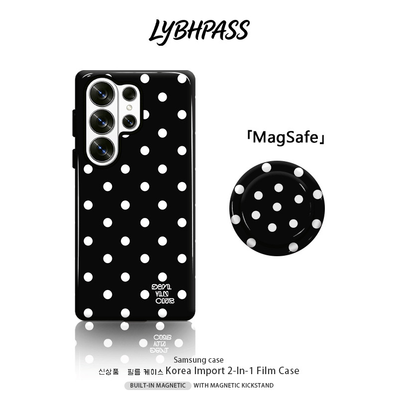เคสซัมซุง+มีขาตั้งแม่เหล็ก แม่เหล็ก MagSafe polkadot ดำ ครีม ขอบ2ชั้น เคส Samsung galaxy s20 fe s21 