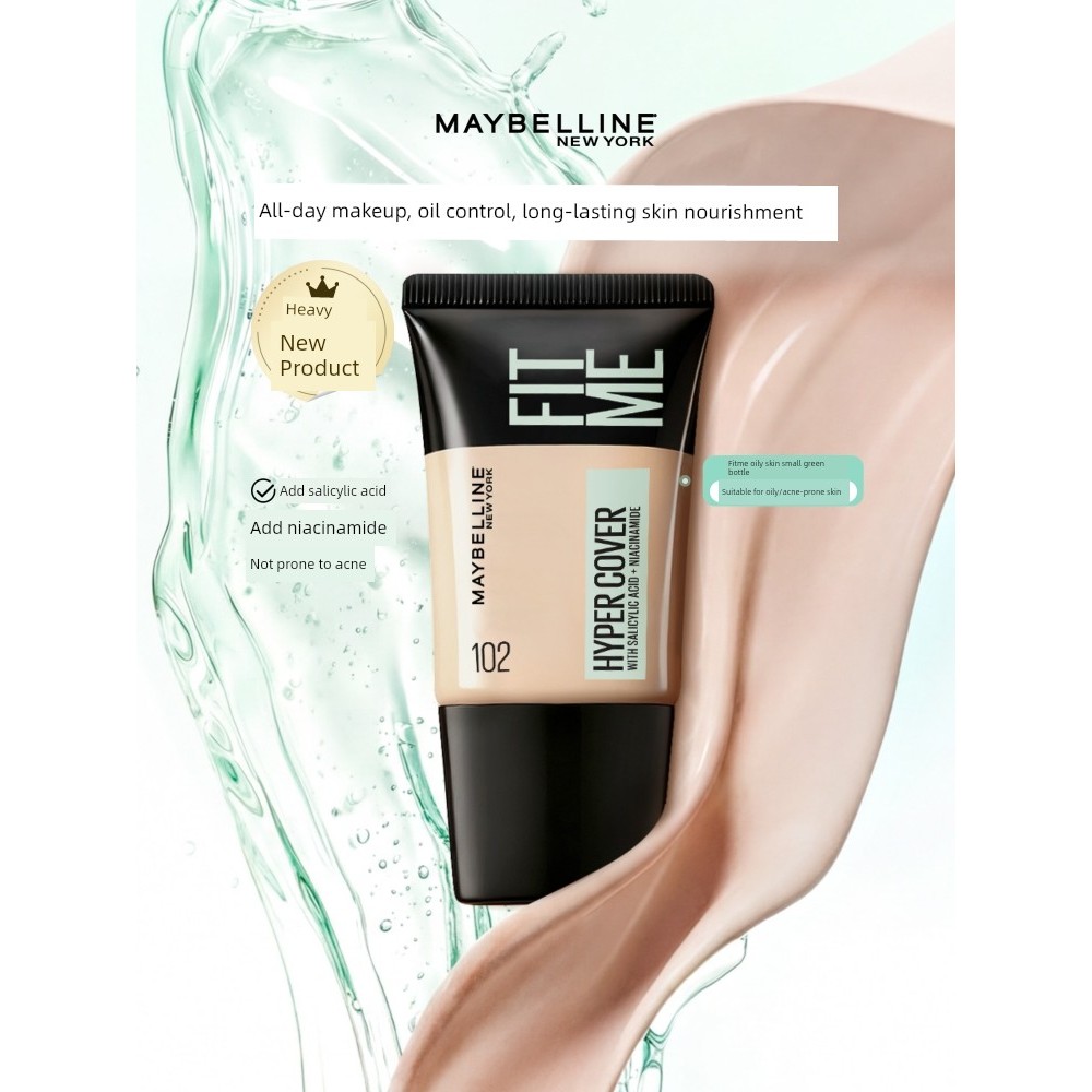 ครีมรองพื้น cushion Mebelline New York ผิวมันขวดสีเขียวขนาดเล็ก Liquid Foundation Hold แต่งหน้าควบคุ
