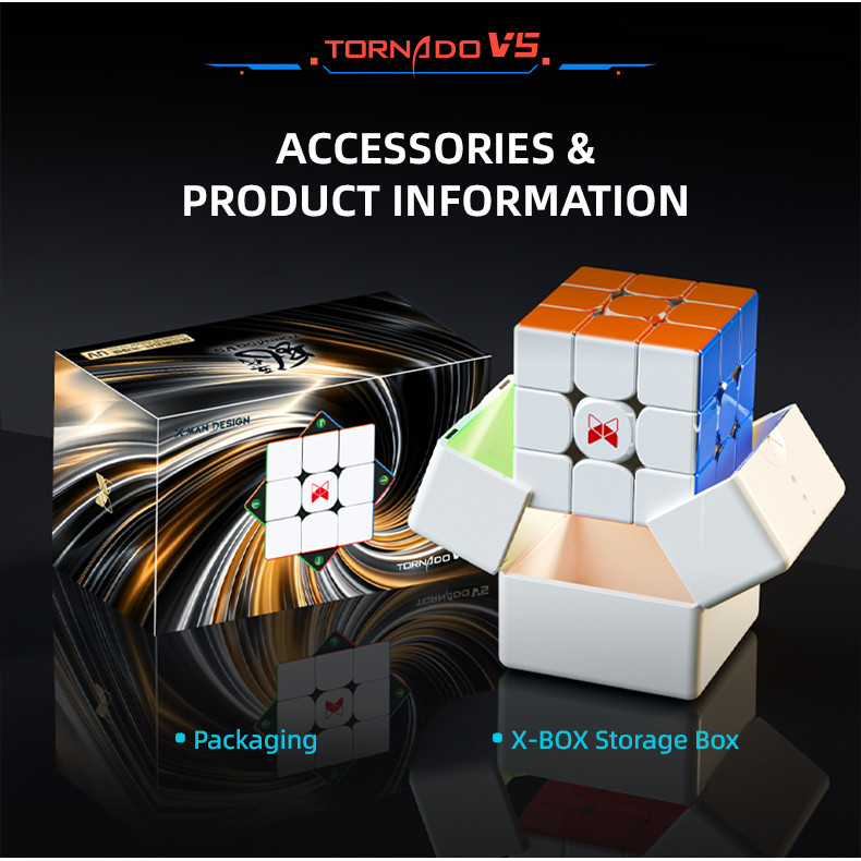 QIYI X-Man Tornado V5 Pioneer UV 3x3 Cube (แม่เหล็ก, MagLev, 20-Magnet Ball-Core, UV Coated) - สีดํา