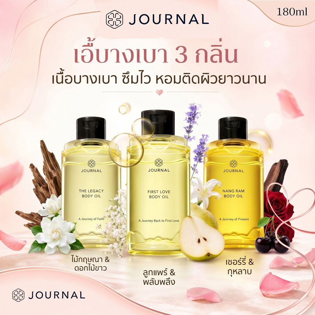 [ของแท้ 100%] Journal Body Oil 180ml (NANG RAM\The Legacy/First Love)น้ําหนักเบาอย่างรวดเร็วดูดซับกลิ่นลูกแพร์สดไฮเดรทผิวแห้งร่างกาย