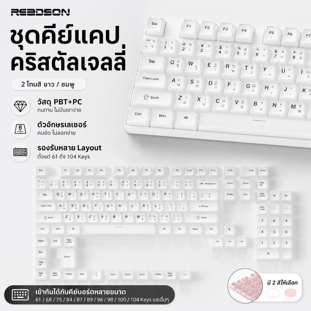 JOGE 2026 Crystal Jelly  คริสตัล Keycap คีย์แคปคีย์บอร์ดเชิงกลแบบสลักชื่อเฉพาะบุคคล อักษรไทย (แบบตั้งตรง)