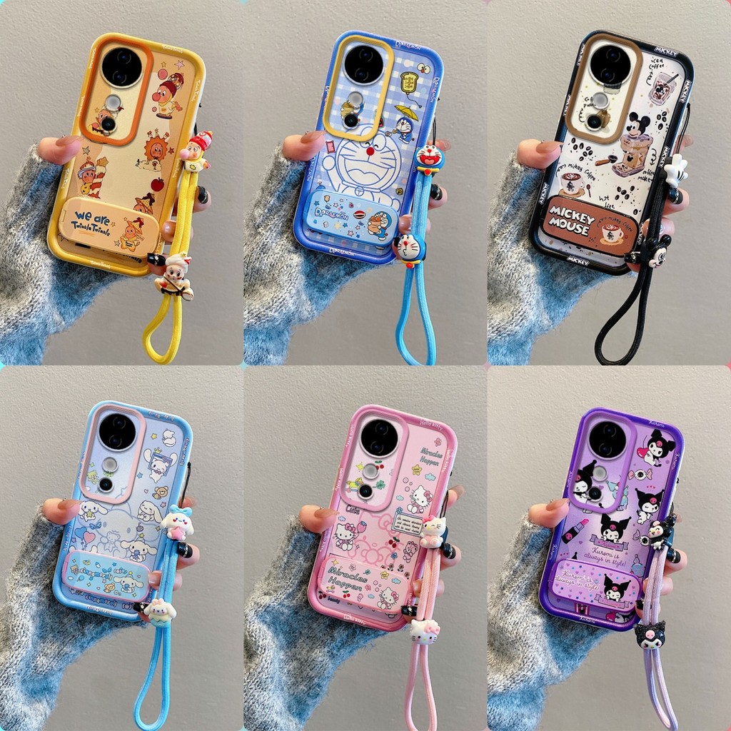 เคส VIVO V40 V40 Pro กระจกลายการ์ตูนน่ารักพร้อมขาตั้งเคสโทรศัพท์