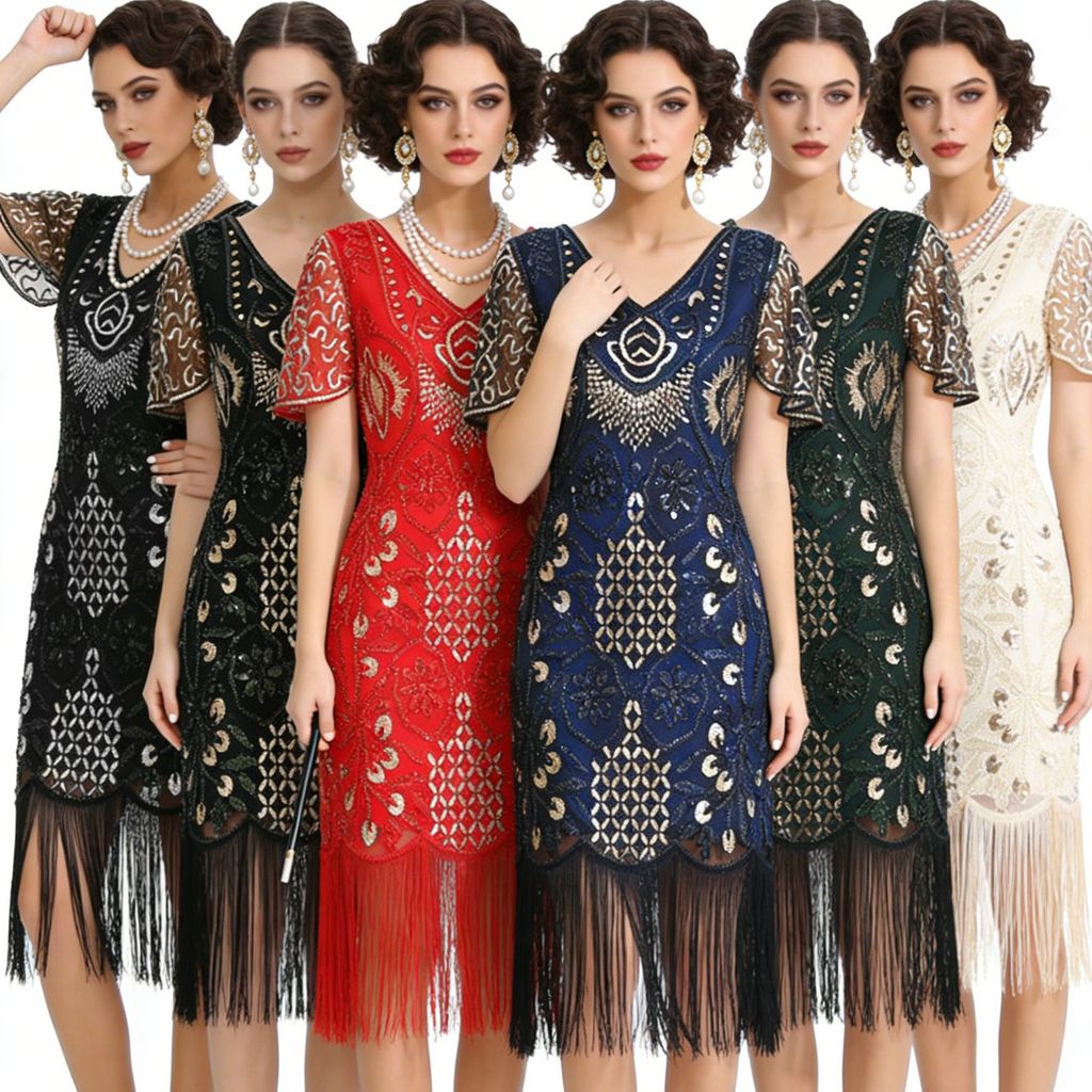S-4XLCocktail BallParty เลื่อม Flow Dress 1920s Retro Party ชุดราตรี