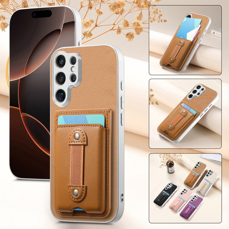SAMSUNG กระเป๋าสตางค์ผู้ถือบัตรสายรัดข้อมือยืดหยุ่นหนังPUเคสโทรศัพท์สําหรับSamsung Galaxy S26 Ultra 