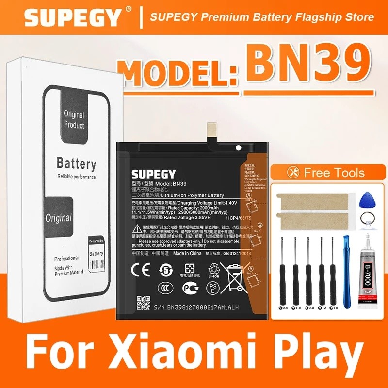 2026 ปี SUPEGY 100% แบตเตอรี่ BN39 สําหรับ Xiaomi Play MiPlay Mi Play 3000mAh โทรศัพท์ Bateria + เคร