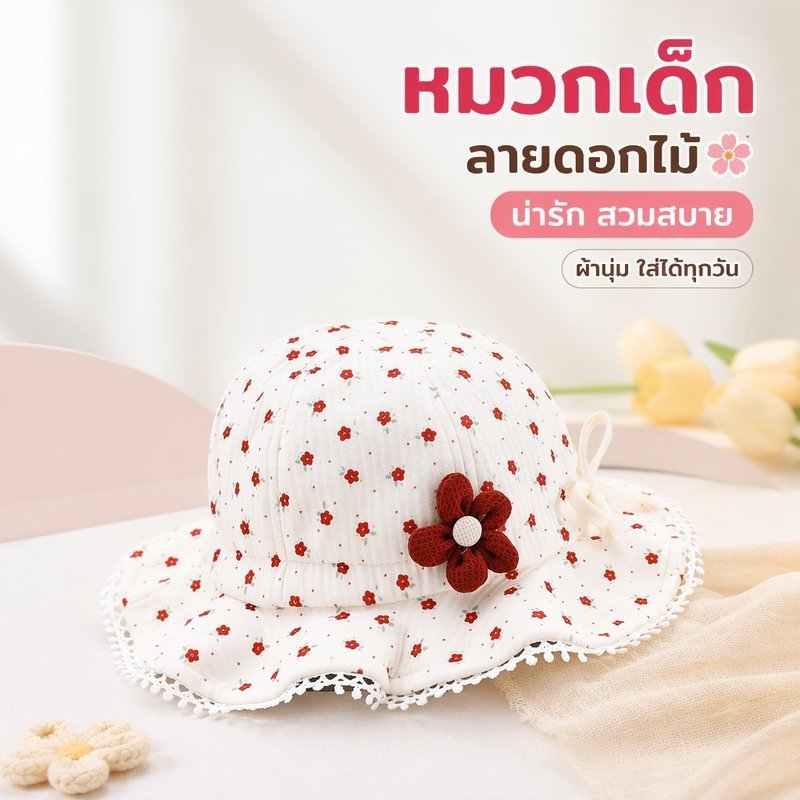 หมวกบักเก็ตเด็กหมวกดวงอาทิตย์ดอกไม้นุ่มระบายอากาศพับปรับสาวทารกฤดูร้อน