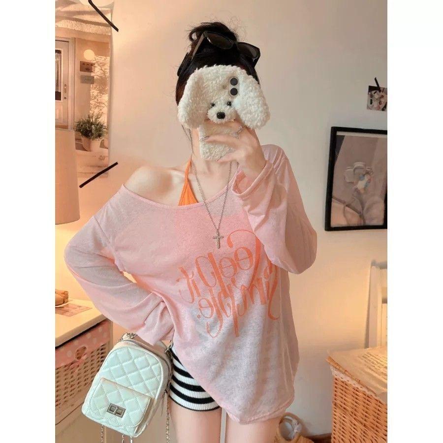 เสื้อคลุมกันแดดผู้หญิงสไตล์อเมริกันแนว ฮอตเกิร์ล เนื้อบางเบา โปร่งแสงเล็กน้อย ใส่ได้ในห้องแอร์ฤดูร้อน ทรงหลวมสไตล์เกาหลี