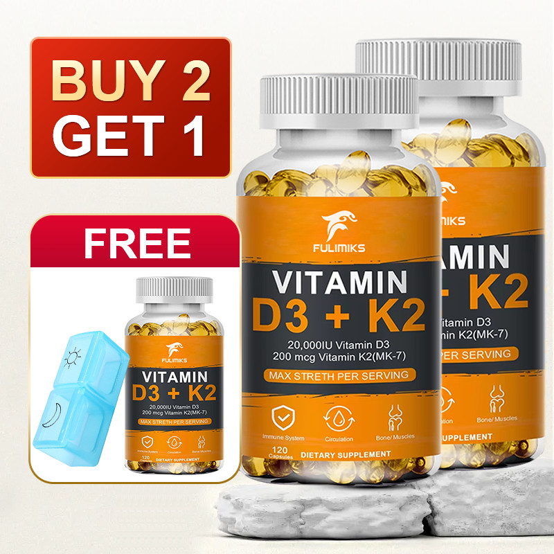 FULIMIKS วิตามิน D3 + K2 แคปซูล พร้อม 20000IU วิตามิน D3, 200mcg วิตามิน K2, รองรับกระดูกและสุขภาพฟั