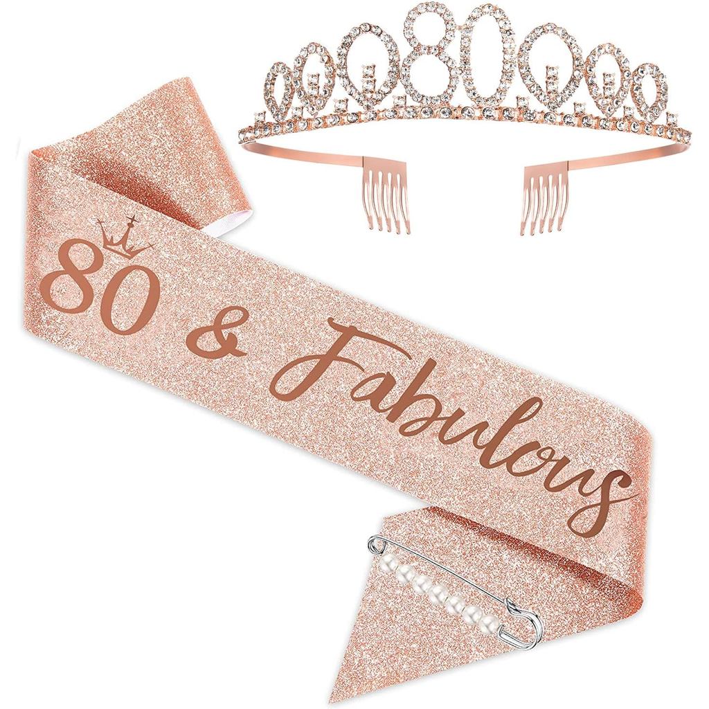 Rose Gold Birthday Tiara และ Sash สําหรับผู้หญิง, Fabulous 80th Birthday Party Favor