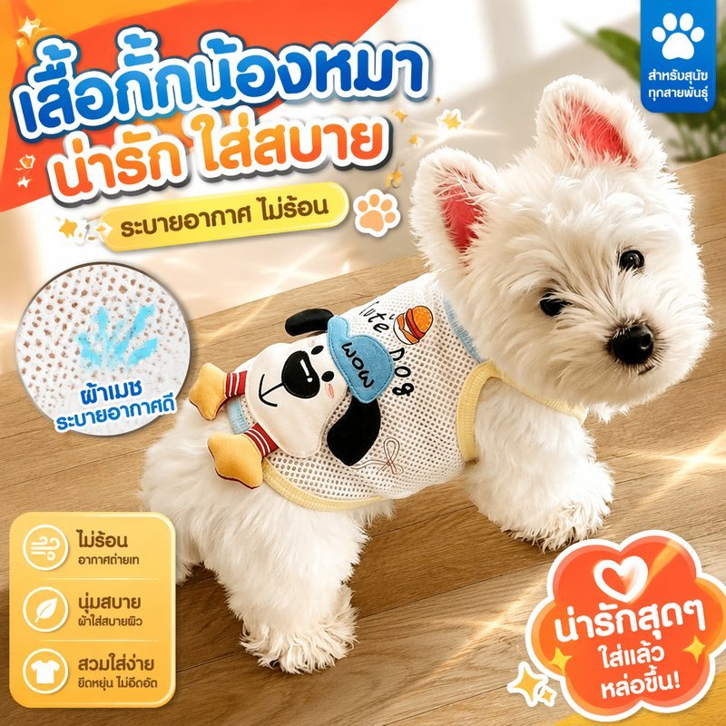 Pet Shop เสื้อสุนัข เสื้อแมว เสื้อกล้ามตาข่าย ระบายอากาศ หน้าร้อน สายเดี่ยว เบา ลายการ์ตูน 3มิติ ไซส์ S M L