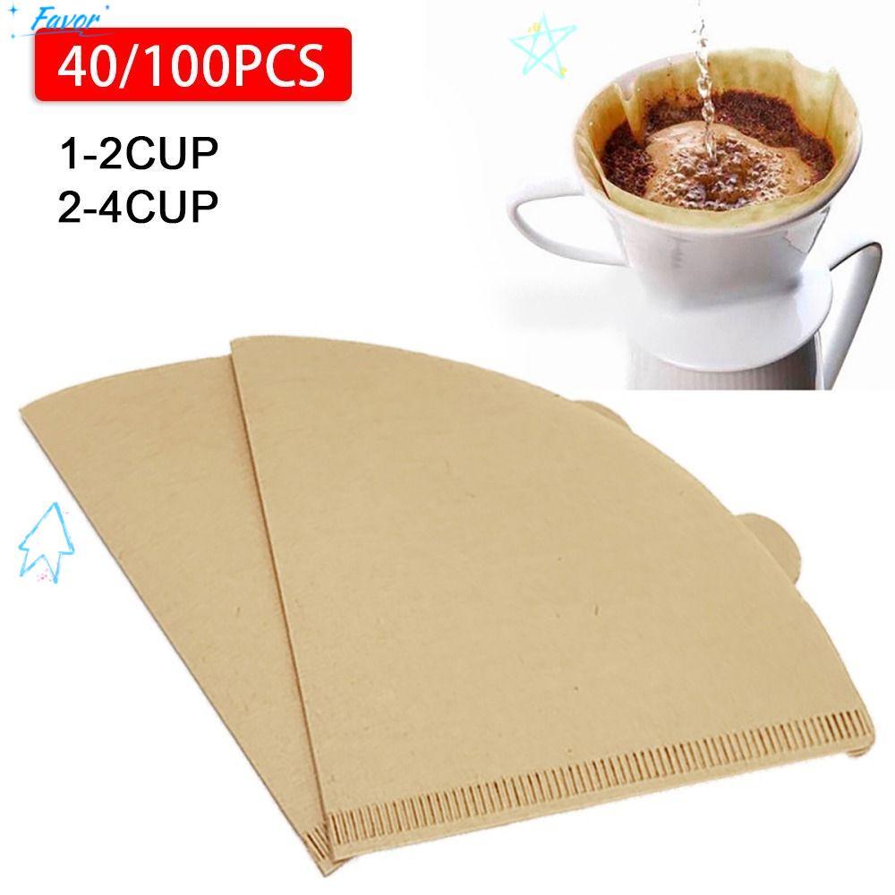FAVOR 40/100 ชิ้นกาแฟชงมือ, V-Shape U-Shape Wood Pulp กระดาษกรองกาแฟ, ทิ้งในครัวเรือน Cafe เครื่องมื