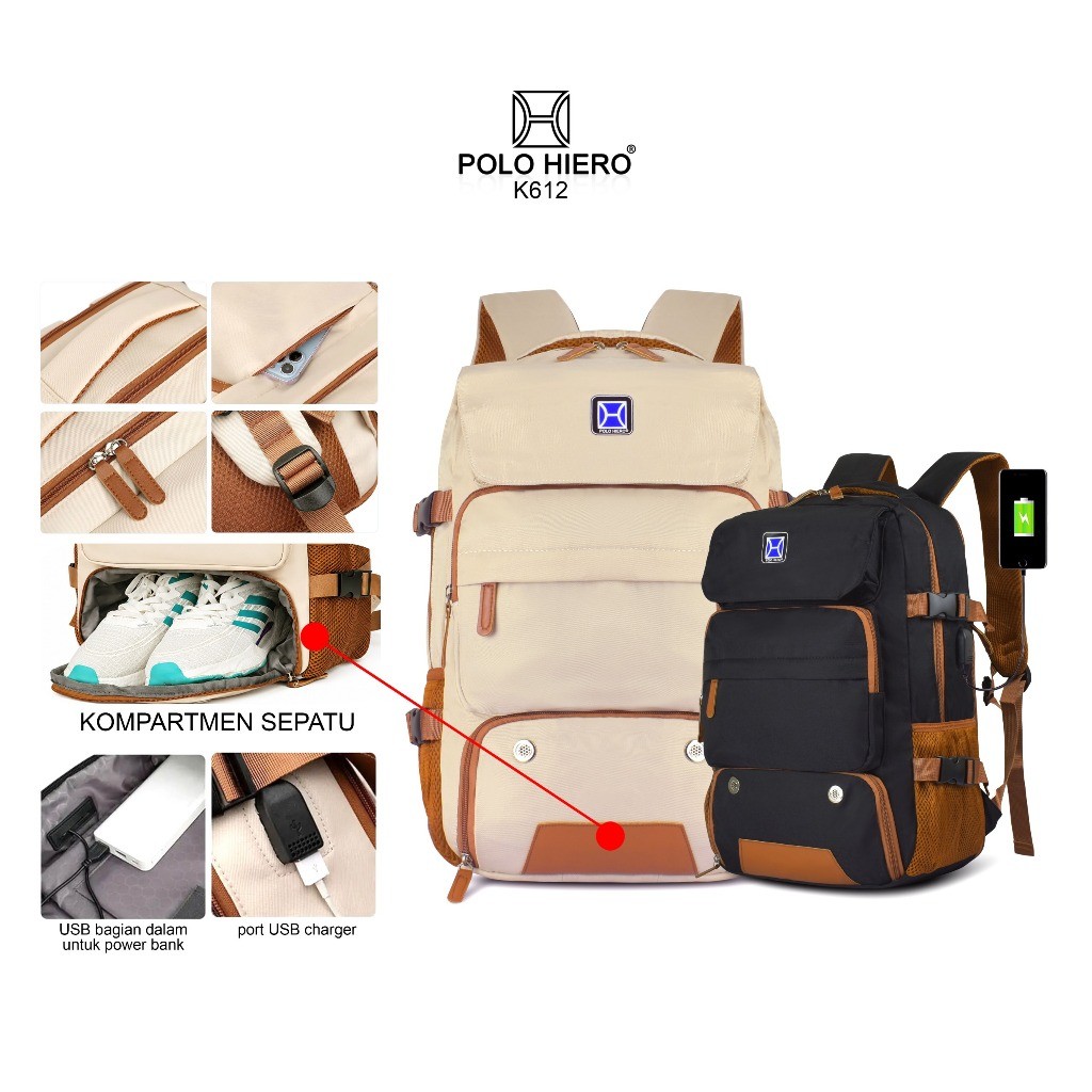 Tasgrosirsurabaya_-Polo Hiero K612 School Backpack Gym Backpack Work Travel Bag-Backpack