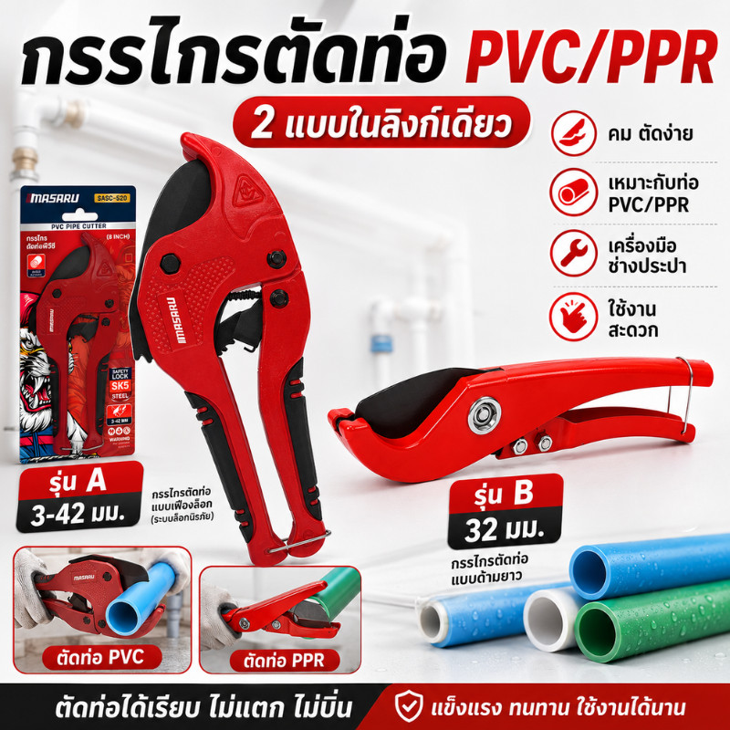 SASC-520 กรรไกรตัดท่อ ตัดท่อพีวีซี อลูมิเนียมอัลลอยด์ ใบมีด SK5 แข็งแรง