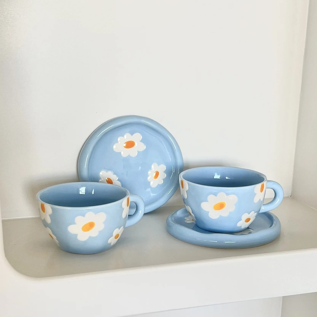 ส่งออกเกาหลี Ins สไตล์มือวาด Florets Underglaze เซรามิคกาแฟและชาแก้วของขวัญธุรกิจสําหรับเครื่องดื่มเ