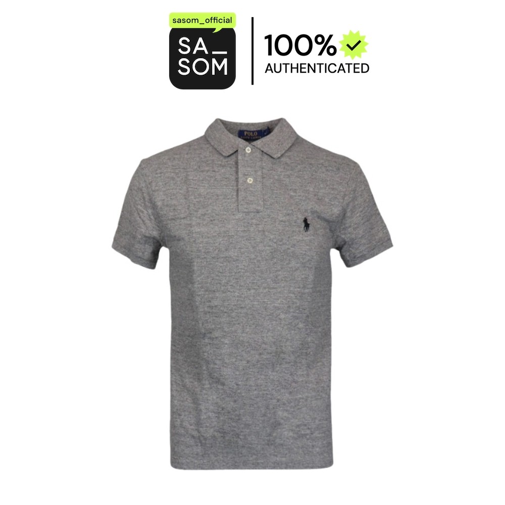 Polo Ralph Lauren Logo Pique Cotton Polo Shirt Grey | ของแท้ ตรวจสอบโดย SASOM