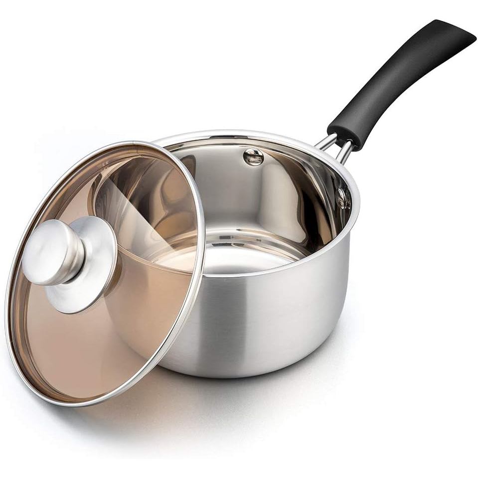 TeamFar Saucepan พร้อมฝาปิด, 2 qt ซอสทําอาหารหม้อนมกระทะสแตนเลส,มืออาชีพที่มีด้ามยาวกันความร้อนสําหร
