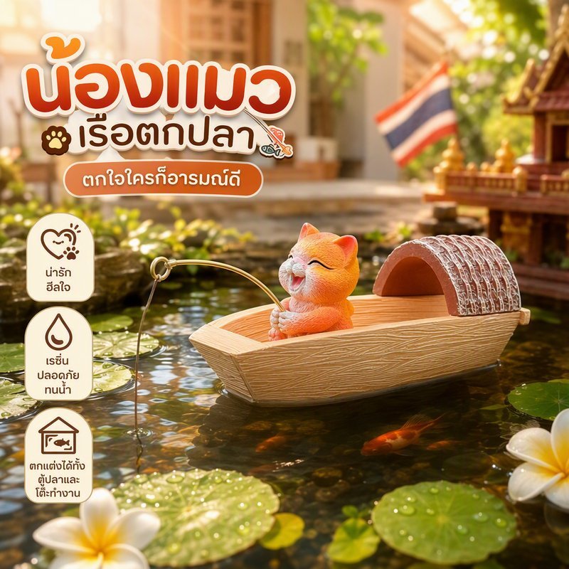 ของตกแต่งตู้ปลา เรซิน ตกแต่งอควาเรียม แมวตกปลา เรือวินเทจ นักดำน้ำ ปลอดภัยสัตว์น้ำ