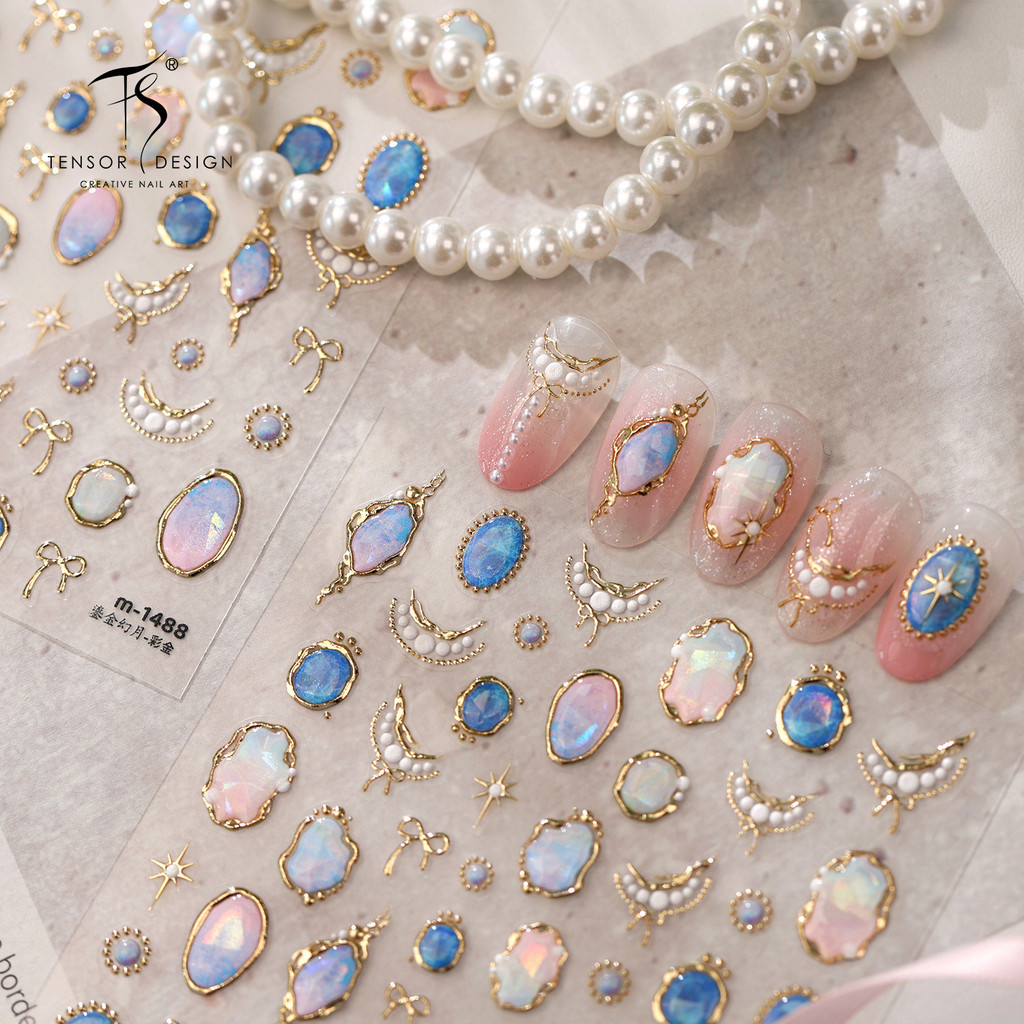 [Meow.Sensei] Iron French Gentle Island Style Symphony Gem Nails Sticker M-1488 Clear Light Luxury G