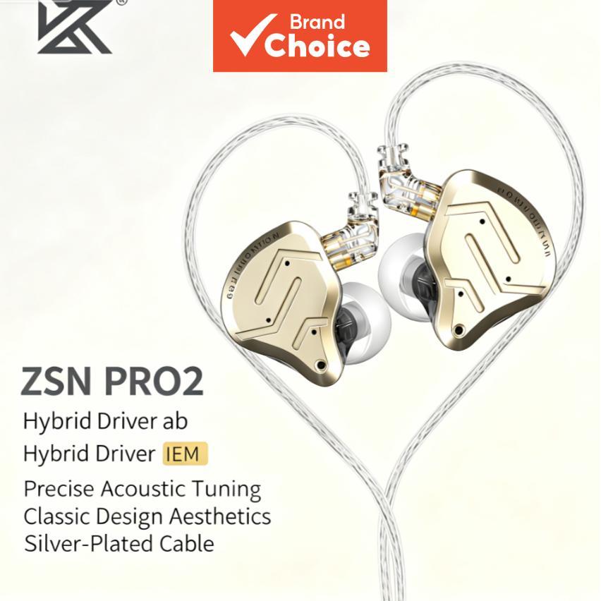 KZ ZSN PRO 2 หูฟัง Professionally Tuned ทนทานชุดหูฟังแบบมีสาย HiFi หูฟัง 10 มม.แบบไดนามิก Balanced Armature ที่ถอดออกได้ 2pin Silverin หู Monitor