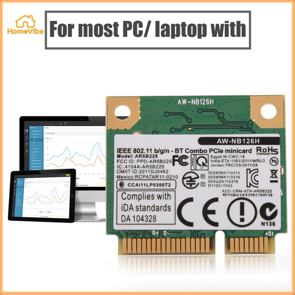HomeVibe Fydun การ์ด WiFi AR5B225 สำหรับ AC ครึ่ง 2.4G 2 ใน 1 เครือข่ายมินิไร้สาย PCIE สล็อต