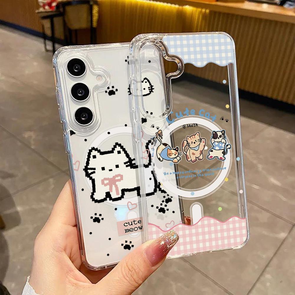 Cute Cats Magnetic เคส For Samsung A55 A37 A56 A17 A57 A26 A16 A07 A54 A06 A36 A15 A35 S23 Ultra S25 S26 Edge S24 FE