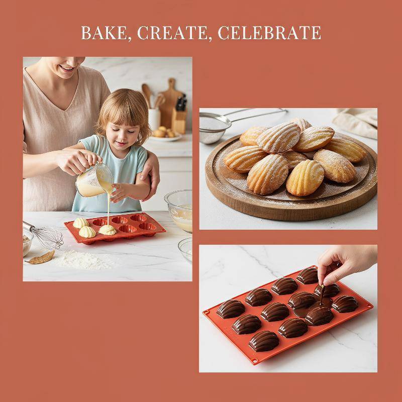 H&X ซิลิโคน Madeline 9-Cavity Mold Pan, Nonsti Baking สําหรับคุกกี้