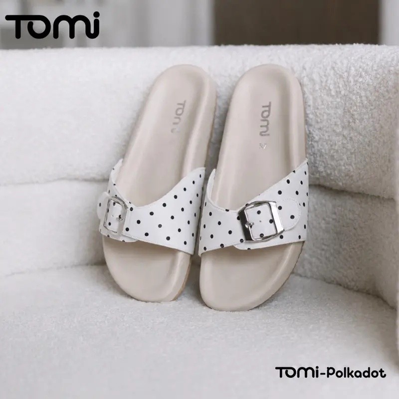 [TOMi-Dot.] (**มีเนื้อเท้า/อวบ**เพิ่ม +1 ไซส์)รองเท้าแตะ รุ่นเข็มขัดเดี่ยว รุ่น Polka dot. พื้นนุ่มใ