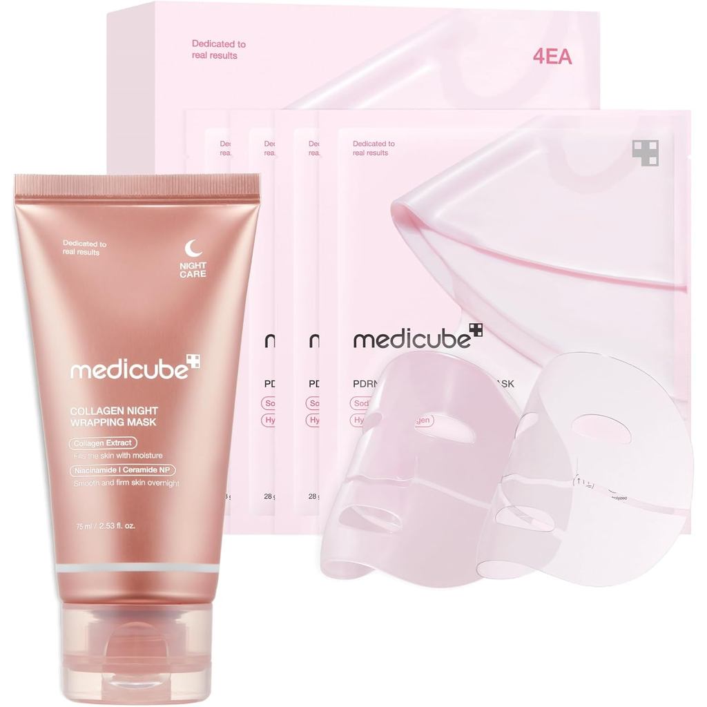 Medicube All Day Glass Glow Skin Duo: Collagen Overnight Wrapping Mask และ Salmon DNA PDRN มาส์กเจลเ