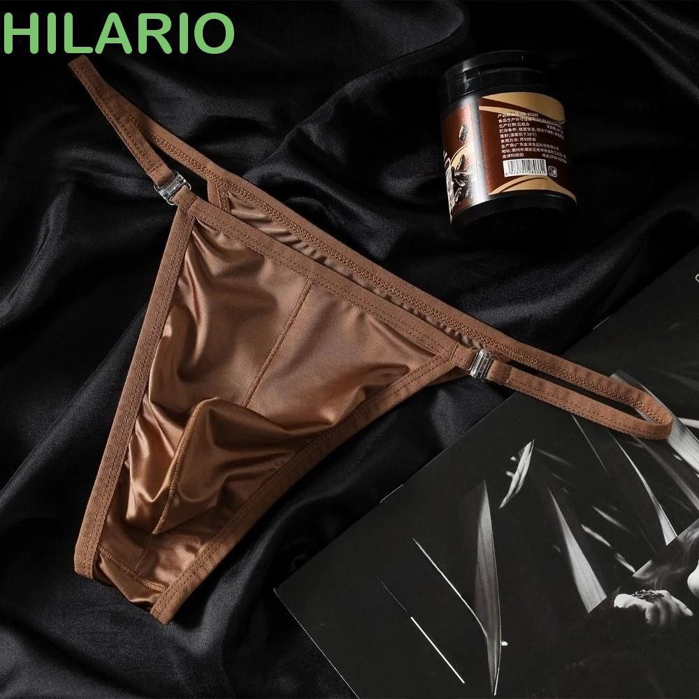 HILARIO ผู้ชายทอง,ผ้าไหมน้ําแข็ง T-back ผู้ชายชุดชั้นใน,ชุดชั้นในระบายอากาศต่ําเอว U กระเป๋านูนบิกินี่กางเกงซาตินชุดว่ายน้ํา
