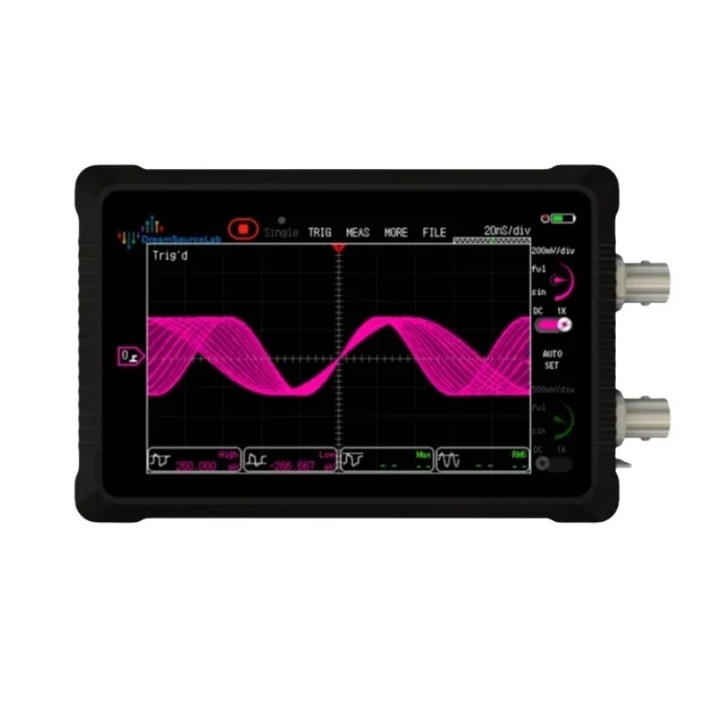 DKC1 ใหม่ DSCope DSTouch 2CH Handheld Oscilloscope 4.3 นิ้วหน้าจอสัมผัส FPGA + DRAM DS4T252 50MHz 20