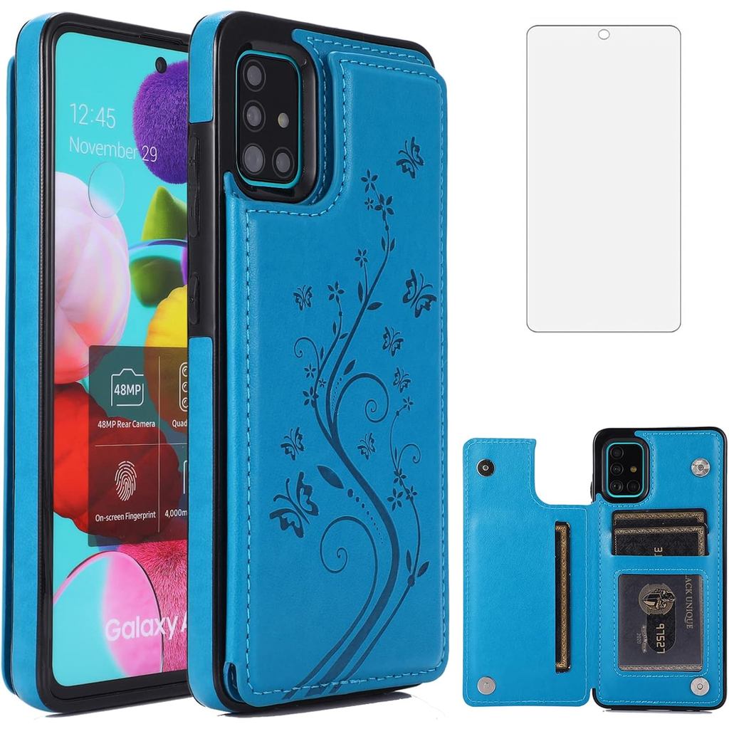 เคสโทรศัพท์สําหรับ Samsung Galaxy A51 5G/A 51 5G UW Verizon กระจกนิรภัยป้องกันหน้าจอผู้ถือบัตรกระเป๋