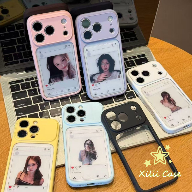 เคสสองสีเปลี่ยนสีได้ พร้อมกรอบรูปภาพ สไตล์ชิค เคสไอโฟน16 เหมาะสำหรับ IPhone 13 16 17 11 12 15 14 Pro MAX 15 14 Plus Air