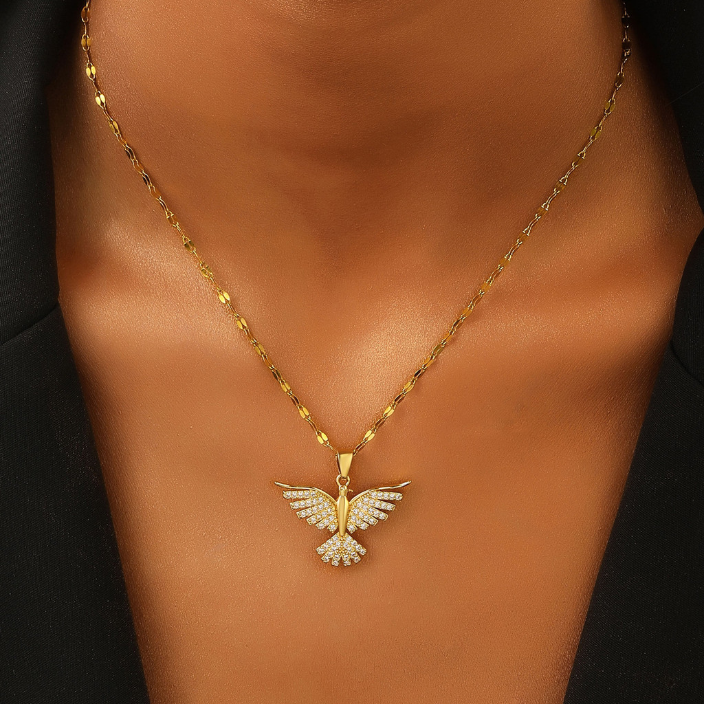 Golden Phoenix Spreading Its Wings จี้สร้อยคอสําหรับสาวประกาย Rhinestone-Studded Phoenix สร้อยคอสําห