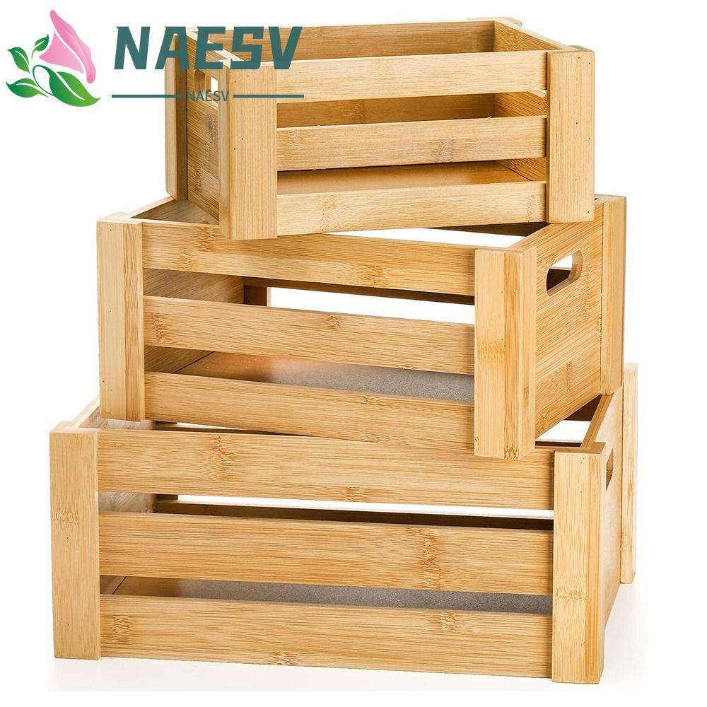 NAESV ไม้ Nesting ลังเก็บ, ไม้ Handcrafted กล่องเก็บ, Vintage Stackable Handle Antique Storage Container Party