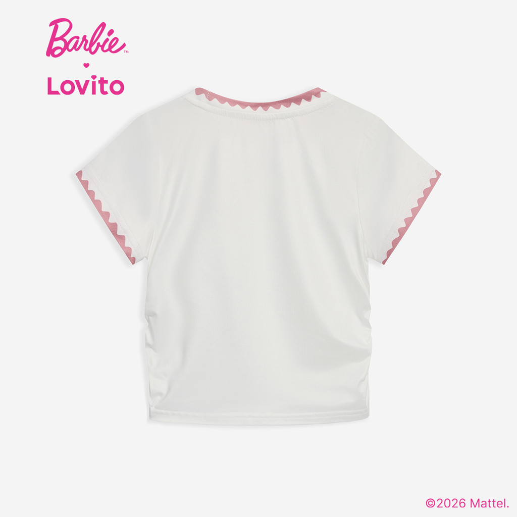 Barbie × Lovito Kids تيشيرت بنات وردي بطباعة حروف — صورة 5