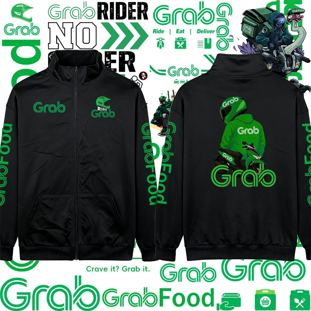 【COD】Zip เสื้อฮู้ด Grab Food Rider เครื่องแต่งกาย Stand up collar cardigan Grab Food Delivery ผ้าฝ้ายแท้ ผ้าฝ้าย Tops