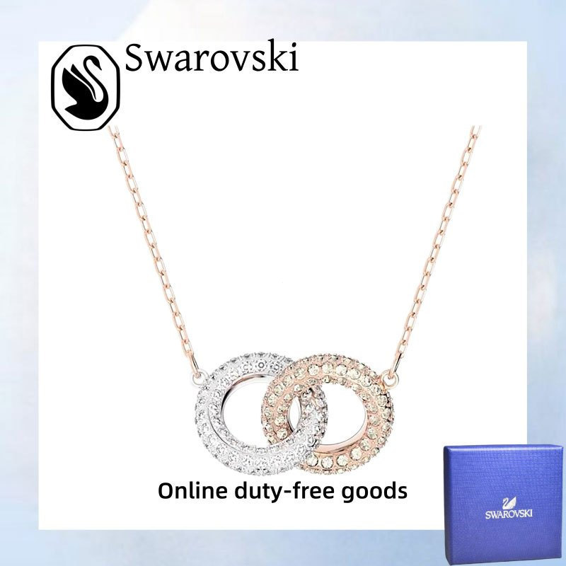SWAROVSKI เครื่องประดับสวารอฟสกี้ (พร้อมกล่อง) ของขวัญความรักวันหยุดหรูหราคุณภาพสูง สร้อยคอ Dextera วงกลมฝังศพ สีขาว