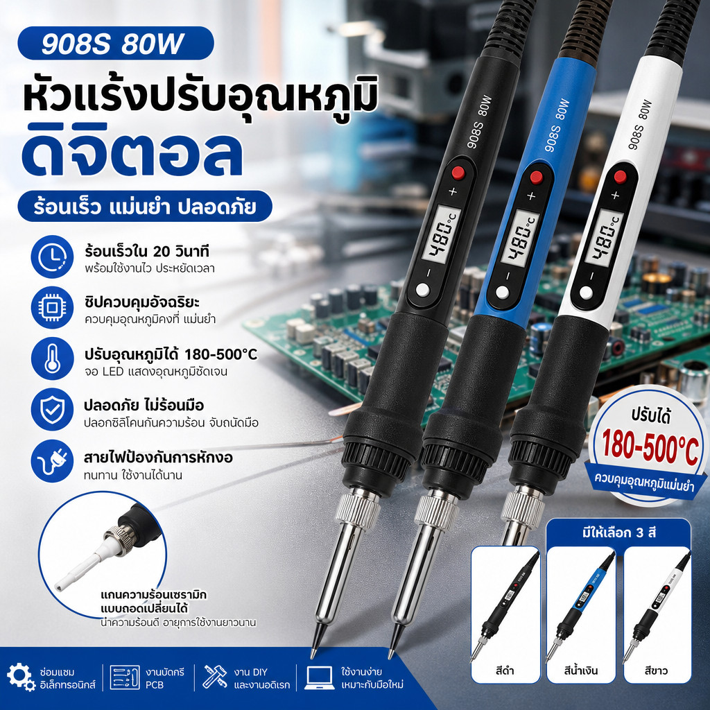 หัวแร้งบัดกรีดิจิทัล 80W 110V 220V พร้อมปลาย ขาตั้ง ปรับอุณหภูมิได้ และความร้อนเร็ว สําหรับซ่อมแซมอิเล็กทรอนิกส์