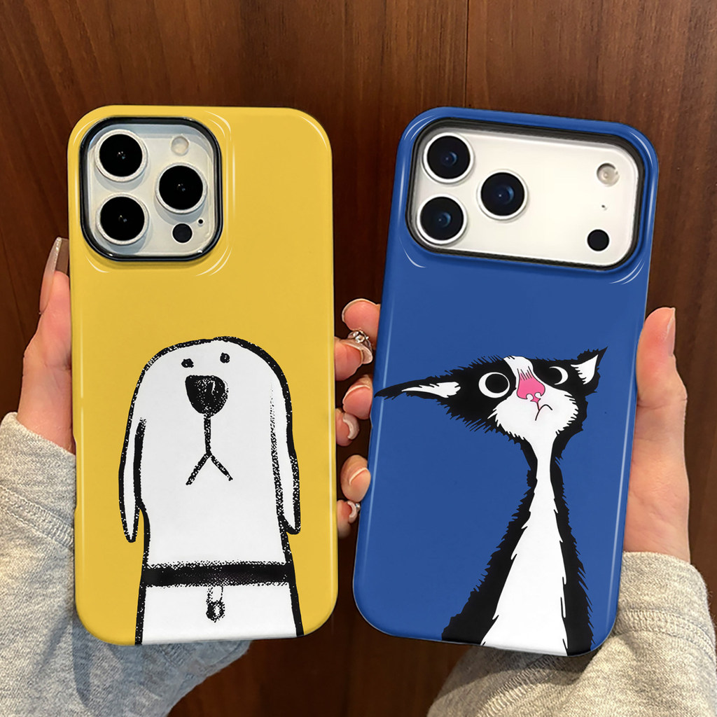 เคสป้องกันลายแมวและสุนัขน่ารักสําหรับ iPhone 11 12promax 13pro15pro 15promax 14 14promax 14pro 16 pro max 16 plus 17 17promax เคสสองในหนึ่งเดียว