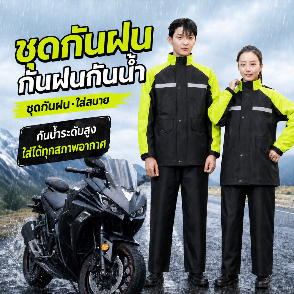 เสื้อกันฝนมอเตอร์ไซค์ กางเกงกันฝน ชุดกันฝน เสื้อ กางเกงและหมวก กันน้ำและทนทานมีแถบสะท้อนแสง