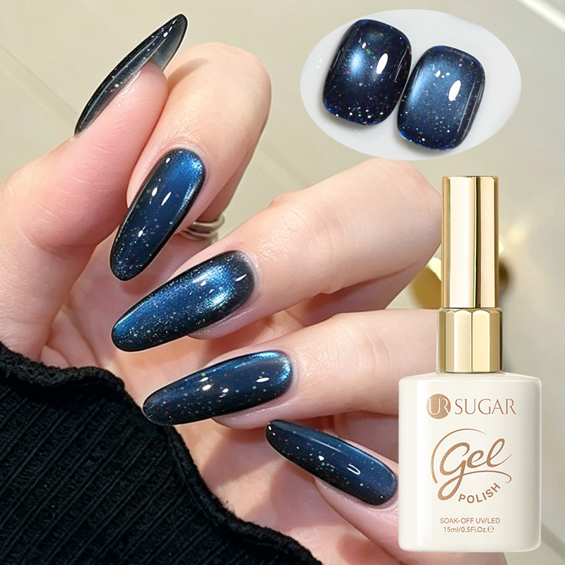 UR SUGAR StarryBlue Cat Eyes Magnetic Gel ยาทาเล็บเงา Glitter เจลแม่เหล็กฤดูใบไม้ร่วงฤดูหนาวแม่เหล็กเล็บเจลเคลือบเงา 15ml