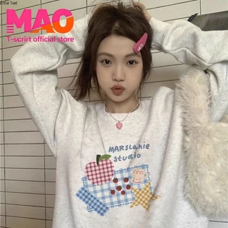 COD✅ (จัดส่งในกรุงเทพฯ) MAO Shop เสื้อผ้าผู้หญิงคอกลมลายการ์ตูน หนานุ่มขนแกะเทียม สำหรับฤดูใบไม้ร่วง‑ฤดูหนาว