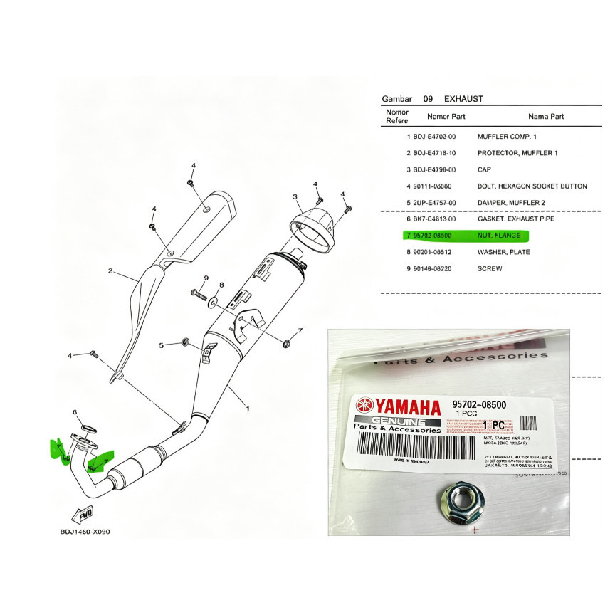 95702-08500 [ M8 ] NVX V1-V3 / NMAX V1-V3 / XMAX V1-V3 / R15 V3-V4 / R15M / MT15 / Y16 EXHAUST NUTUS